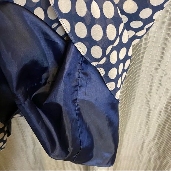 ADRIANNA PAPELL Womens Sleeveless Polka Dot Ruffle Front Dress Navy & Beige SZ 4 - Picture 5 of 6